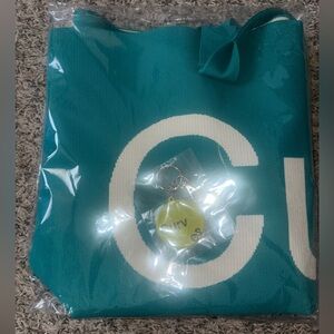 Turquoise Canvas Tote Bag with White Lettering